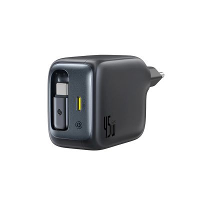 2. Baseus EnerCore CJ11 45W Wandladegerät mit USB-C-Anschluss und einziehbarem USB-C-Kabel – Schwarz