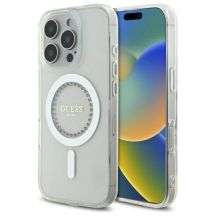 Guess IML Strassstein-MagSafe-Hülle für iPhone 16 Pro – Weiß