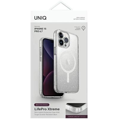6. Uniq LifePro Xtreme Magclick Ladehülle für iPhone 15 Pro Max – Transparentes Silber