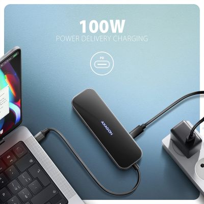 15. AXAGON HMC-6GLN USB-Hub, 2x USB-A, 1x USB-C, 1x HDMI 2.0, 1x RJ45, 100 W PD – Silber