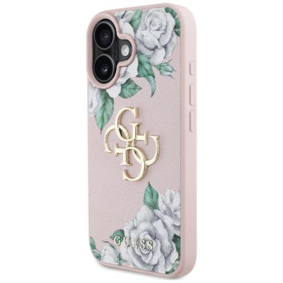 2. Guess Grained Roses Big 4G Logo iPhone 16 Hülle - Rosa