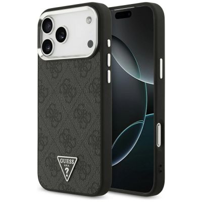 Guess 4G Triangle Logo MagSafe Hülle für iPhone 17 Pro Max / 18 Pro Max - Schwarz & Silber