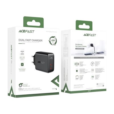 5. Acefast Ladegerät 2x USB Typ C 40W, PPS, PD, QC 3.0, AFC, FCP schwarz (A9 schwarz)