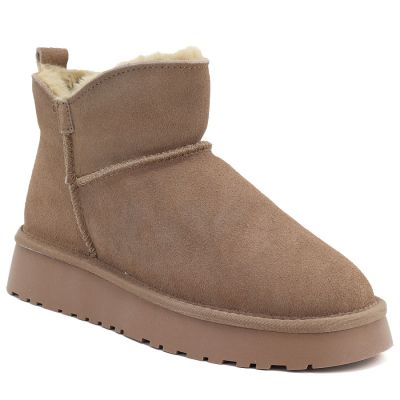 Damen-Lederstiefeletten mit beiger Plateau-Schneestiefelsohle Vinceza 97961