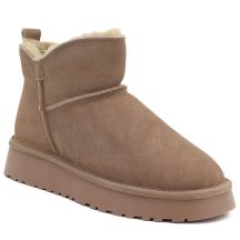 Damen-Lederstiefeletten mit beiger Plateau-Schneestiefelsohle Vinceza 97961