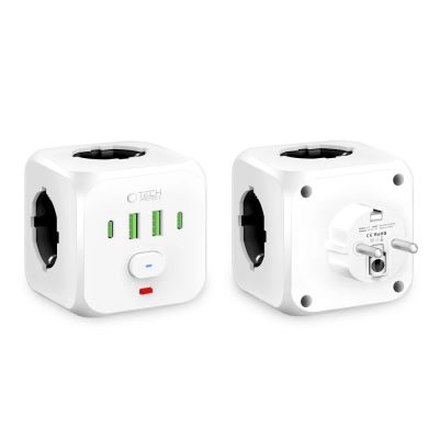 2. Tech-Protect PCL3x4 Steckdosenleiste, 2x USB-A, 2x USB-C, 3x AC Typ Schuko - Weiß