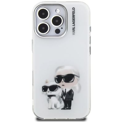 3. Karl Lagerfeld IML Aquarelle Karl & Choupette & Logo iPhone 16 Pro Hülle - Weiß