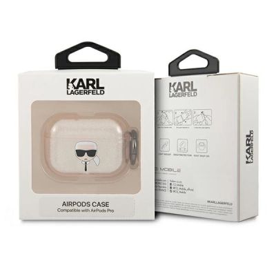 3. Karl Lagerfeld Glitzer Karl's Head Case für AirPods Pro – Gold