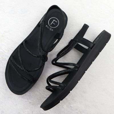 6. Schwarze römische Damensandalen mit Zirkonia, Filippo DS6884