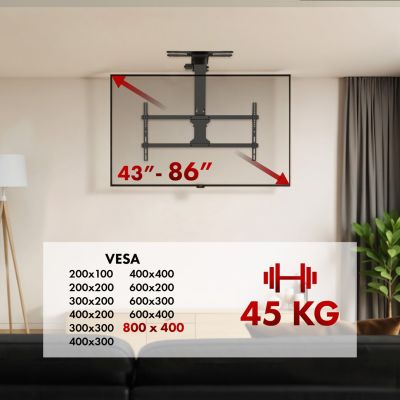 10. Elektrische TV-Halterung von Maclean, Deckenmontage, Tuya-kompatibel, max. VESA 800x400, horizontale Verstellung +90° bis -90°, für Fernseher von 43 bis 86 Zoll, max. 45 kg, MC-109 T