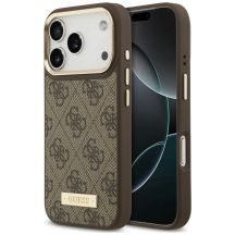Guess 4G Logo Plate MagSafe Schutzhülle für iPhone 18 Pro Max / 17 Pro Max – Braun
