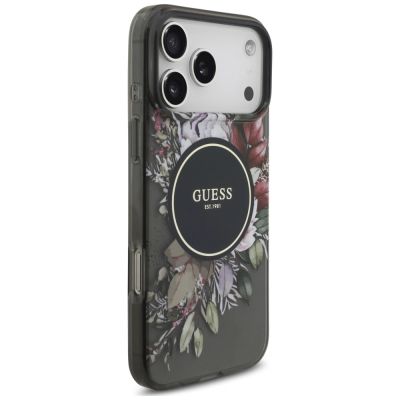 4. Guess IML Flowers Pearl Strap MagSafe Hülle für iPhone 18 Pro Max / 17 Pro Max – schwarz