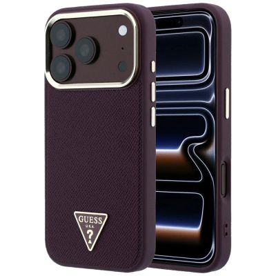 Guess MagSafe-Hülle mit genarbtem Dreieckslogo für iPhone 18 Pro / 17 Pro – bordeauxrot
