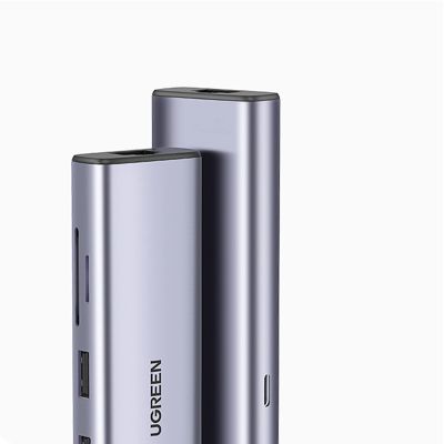 5. Ugreen CM512 90568 USB-C-Adapter – 2x USB-A 3.0 / HDMI / RJ45 / SD- und TF-Kartenleser / USB-C PD 100 W – Grau