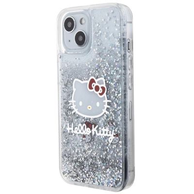 2. Hello Kitty Liquid Glitter Charms Kitty Head Hülle für iPhone 15 – Silber