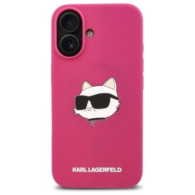 3. Karl Lagerfeld Silikon-MagSafe-Hülle mit Choupette-Kopf-Aufdruck für iPhone 16 – Fuchsia