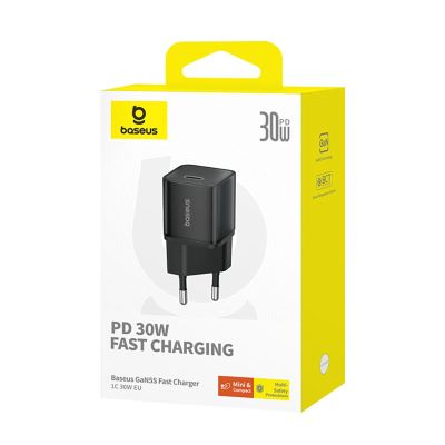 6. Baseus GaN5S 30W EU USB-C Wandladegerät – Schwarz