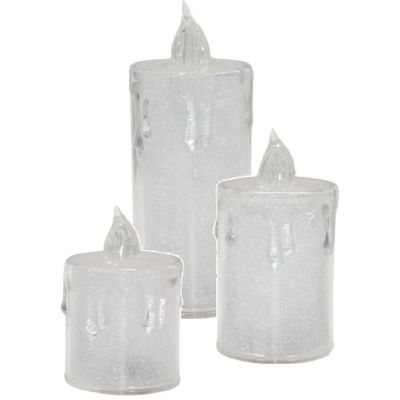 21. Dekorative Kerzen, 3 Stück, transparent, warmweiß, 1 LED
