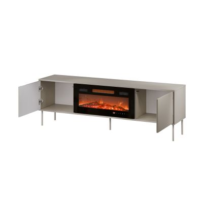 6. EF TV-Schrank + schwarzer TRESSE Kamin 180x40x54,5 cm, Kaschmir matt