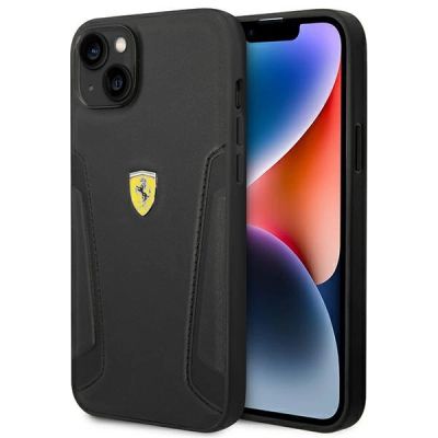 Ferrari FEHCP14MRBUK iPhone 14 Plus 6,7" schwarz/schwarz Hartschalenetui Seiten mit Lederprägung