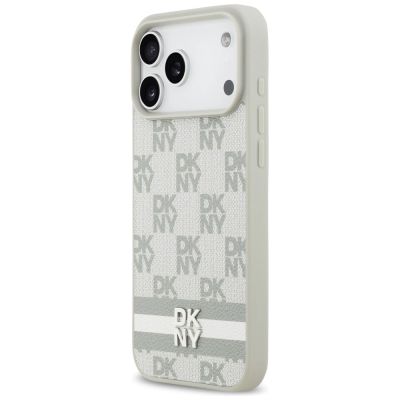 2. DKNY Schutzhülle mit Karomuster und Streifen für iPhone 17 Pro Max – Beige