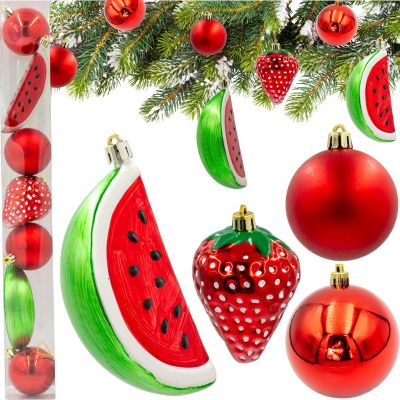 11. Dekorative Kugeln aus Kunststoff, sicher, 7 Stück, Erdbeer-Wassermelone
