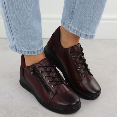 7. Bordeauxfarbene Damen-Lederschuhe mit Keilabsatz Vinceza 39964