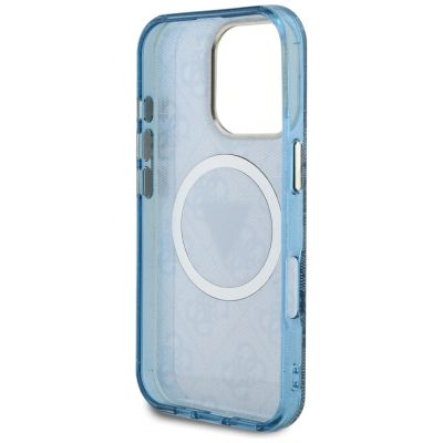 7. Guess IML Metal Glitter 4G Circle Triangle MagSafe Case für iPhone 16 Pro Max - Blau