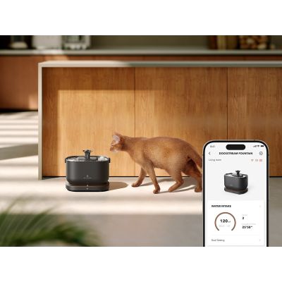 Petlibro Dockstream Smart Futter-/Wasserspender für Hunde oder Katzen, Acrylnitril-Butadien-Styrol-Copolymer (ABS), Edelstahl, Schwarzer automatischer Wasserspender für Haustiere