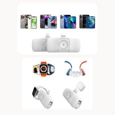 8. Wozinsky WF16-YCS 5000 mAh 15 W USB-C Mini-Powerbank mit integriertem USB-C-Kabel und Apple Watch Ladegerät – Weiß
