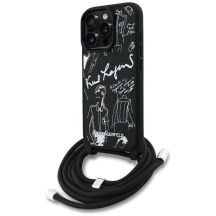 Karl Lagerfeld Crossbody-Hülle mit genarbtem Muster und Logo für iPhone 16 Pro Max – Schwarz