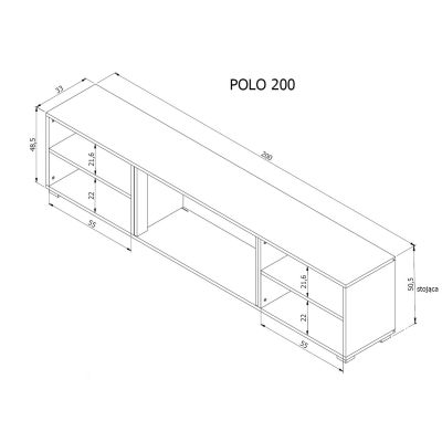 3. POLO TV-Schrank 200x33x50,5 weiß + schwarzer Kamin