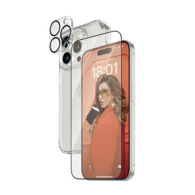 PanzerGlass Bundle 3in1 Set transparente Hülle + Folie + Kameraabdeckung für iPhone 15 Pro Max