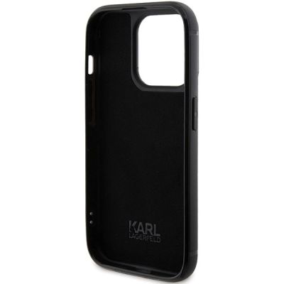 7. Karl Lagerfeld Rhinestone Logo Metal Plate Hülle für iPhone 15 Pro – Schwarz