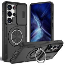 Samsung Galaxy S26 Ultra Hülle mit verschiebbarer Kameraabdeckung und drehbarem Ständer, kompatibel mit MagSafe – Schwarz