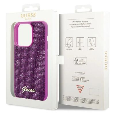 8. Guess Disco Metal Script Hülle für iPhone 15 Pro – Rosa