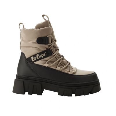 Lee Cooper Damen-Winterstiefel in Beige, gefütterte Boots mit Reißverschluss