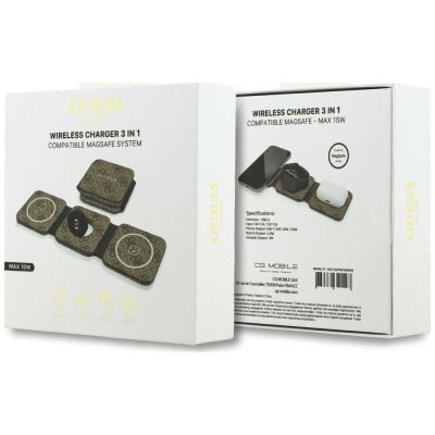 5. Guess 4G MagSafe 3-in-1 15W Kabelloses Ladegerät – Braun