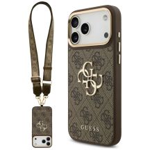 Guess 4G Big 4G Classic Logo Big Strap Metal Buttons Hülle für iPhone 18 Pro / 17 Pro – braun