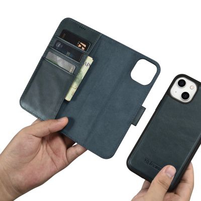 11. iCarer Oil Wax Wallet Case 2in1 Case iPhone 14 Anti-RFID Leder Flip Case Blau (WMI14220721-BU)