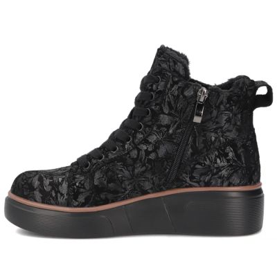 3. Schwarze Damen-Ankle-Boots aus Leder mit Keilabsatz und Blumenmuster, Filippo DBT6452