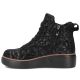 3. Schwarze Damen-Ankle-Boots aus Leder mit Keilabsatz und Blumenmuster, Filippo DBT6452