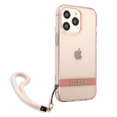 4. Guess Transparente Schutzhülle mit Riemen für iPhone 13 Pro Max – Pink
