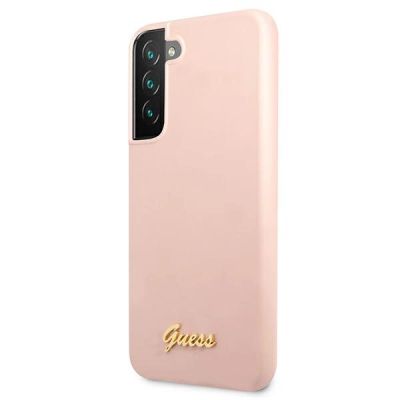 2. Guess GUHCS22MLSLMGPP S22+ S906 pink/pink Hardcase Silikon-Schriftzug Metall-Logo
