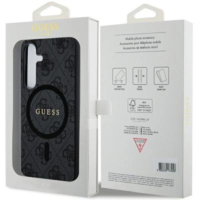 7. Guess 4G Collection Leder Metall Logo MagSafe Hülle für Samsung Galaxy S24 – Schwarz