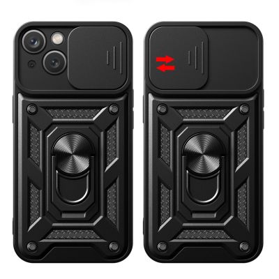 6. Hybrid Armor Camshield Hülle mit Ständer und Kameraabdeckung für iPhone 15 Plus – Blau