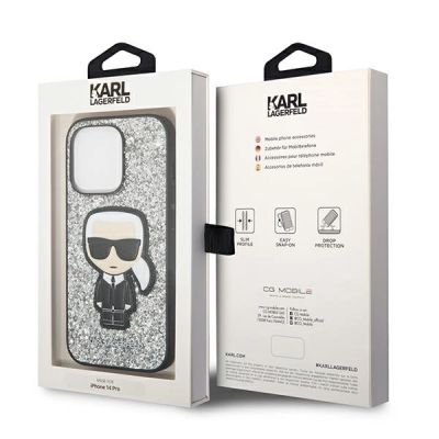 8. Karl Lagerfeld KLHCP14LGFKPG iPhone 14 Pro 6.1" Hardcase silber / silber Glitter Flakes Ikonik