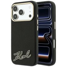 Karl Lagerfeld MagSafe-Hülle mit genarbter Oberfläche und Harz-Logo für iPhone 18 Pro / 17 Pro – Schwarz