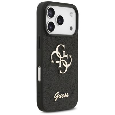 4. Guess Fixed Glitter Big 4G Hülle für iPhone 17 Pro - Schwarz