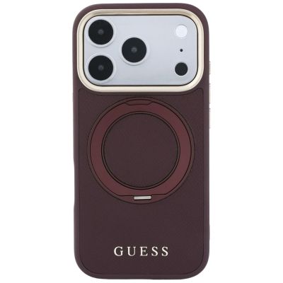 3. Guess Ring Stand 360 Grained Classic Logo MagSafe Hülle für iPhone 18 Pro / 17 Pro – Bordeaux